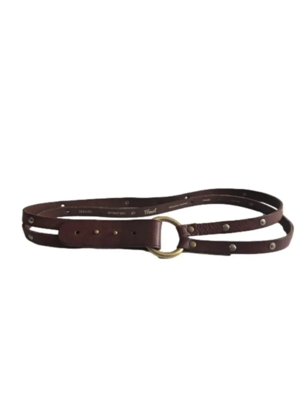 Fossil Size S vintage brown leather belt. Double strap ring closure studded